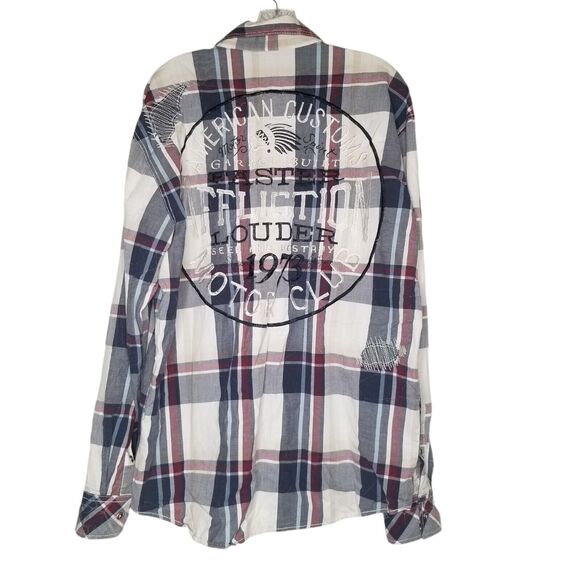 Affliction Shirt Men’s XL Black Premium Plaid Embroidered Button Up Live Fast - Picture 12 of 13